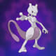 Mewtwo on the Pokémon Go Psychic-type background.
